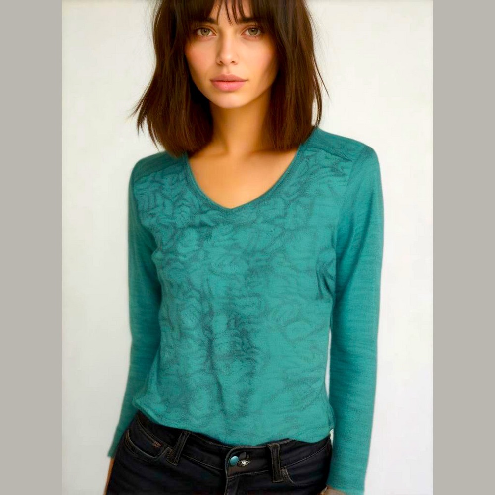 Segments Tea Green Leaves 100% Merino Wool Long Sleeve Shirt Duo Toned Medium